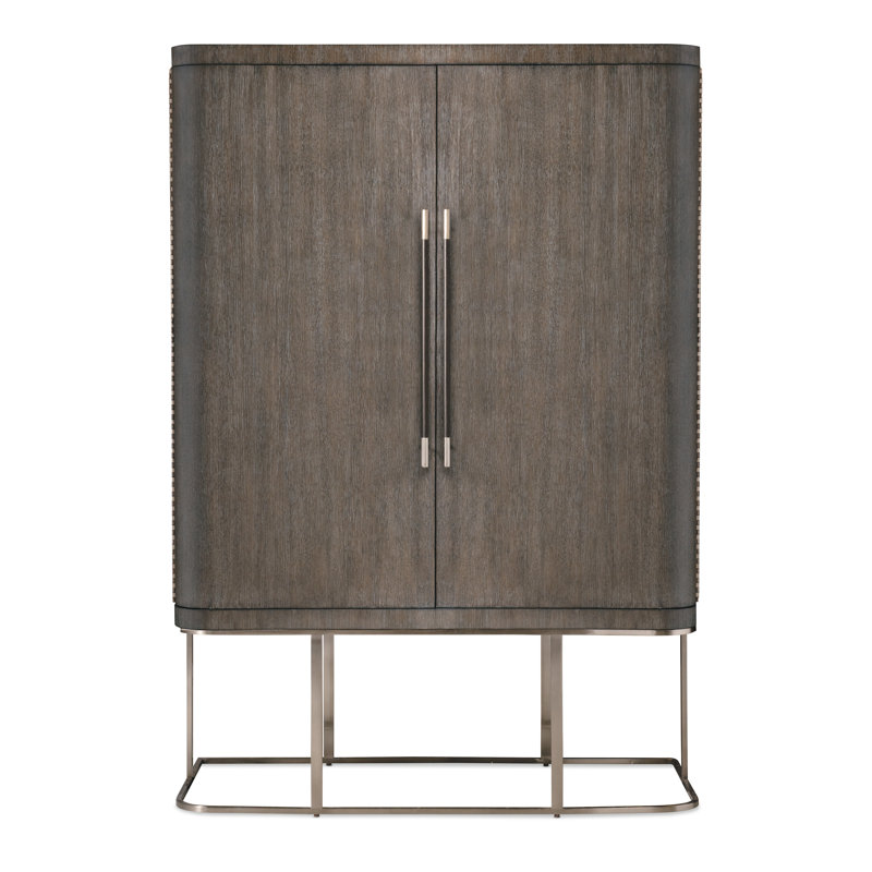Mink Brown Oak Veneer 2-Door Armoire with Mirror