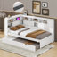 Lit de jour simple en bois avec tablettes de rangement, USB et lit gigogne-107510390