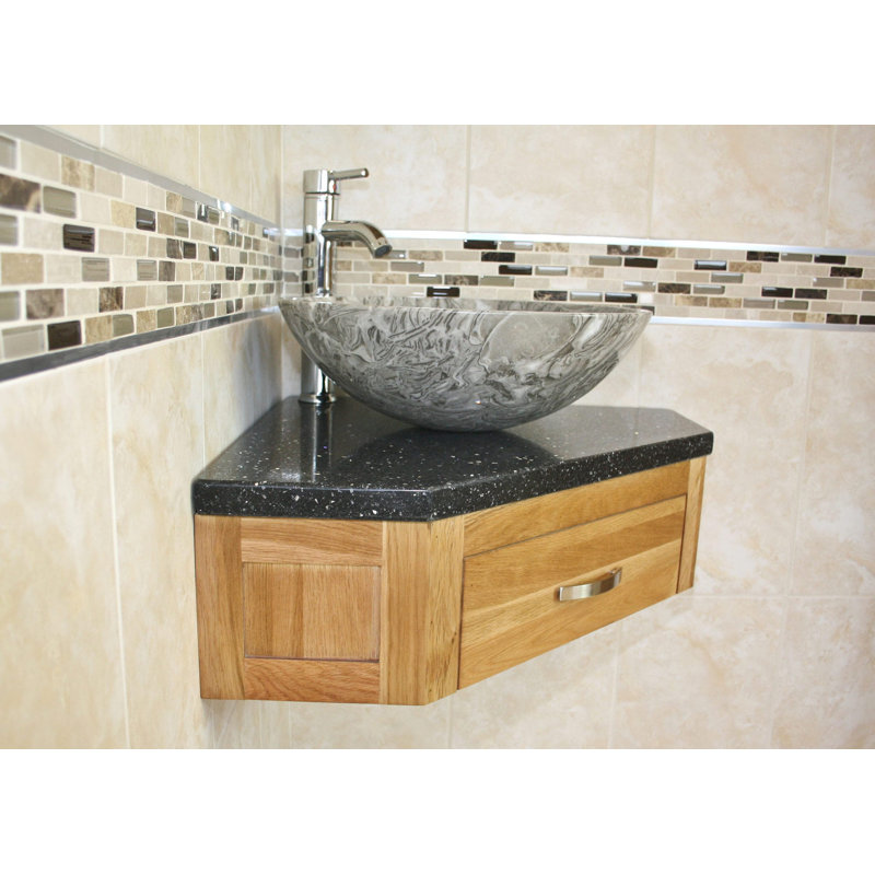 Couch 550mm Single Bathroom Vanity with Vessel St1 Basin, Grey Marble, Black Quartz