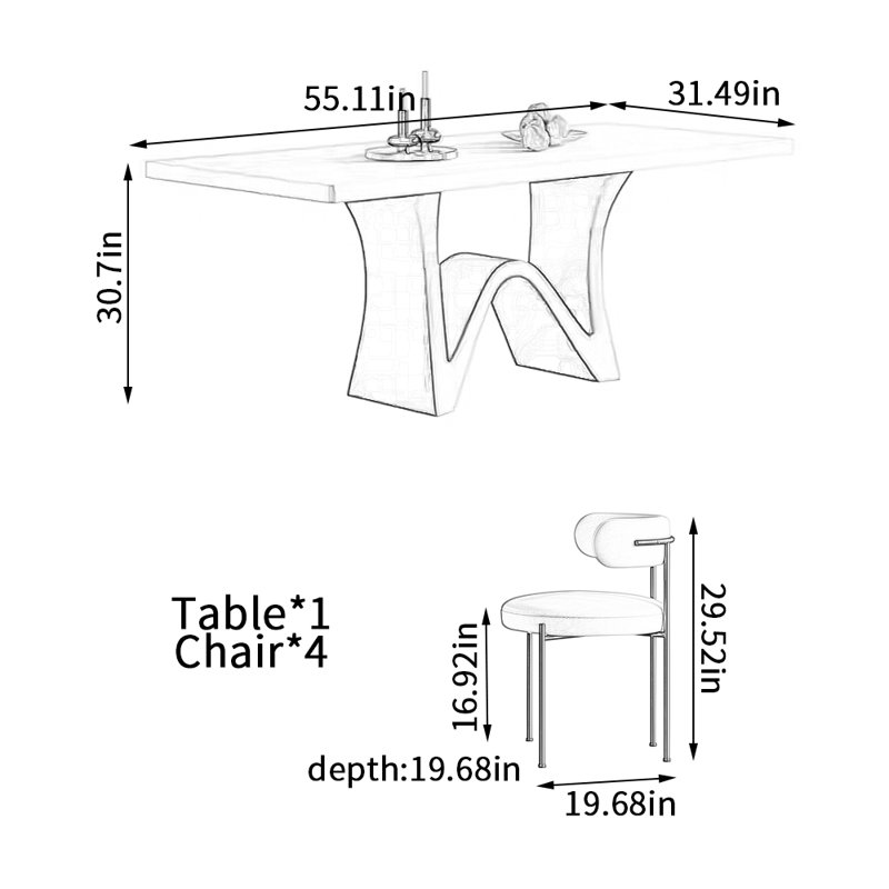 Table rectangulaire Modern, H 30,7 po x L 55,11 po x l 31,49 po