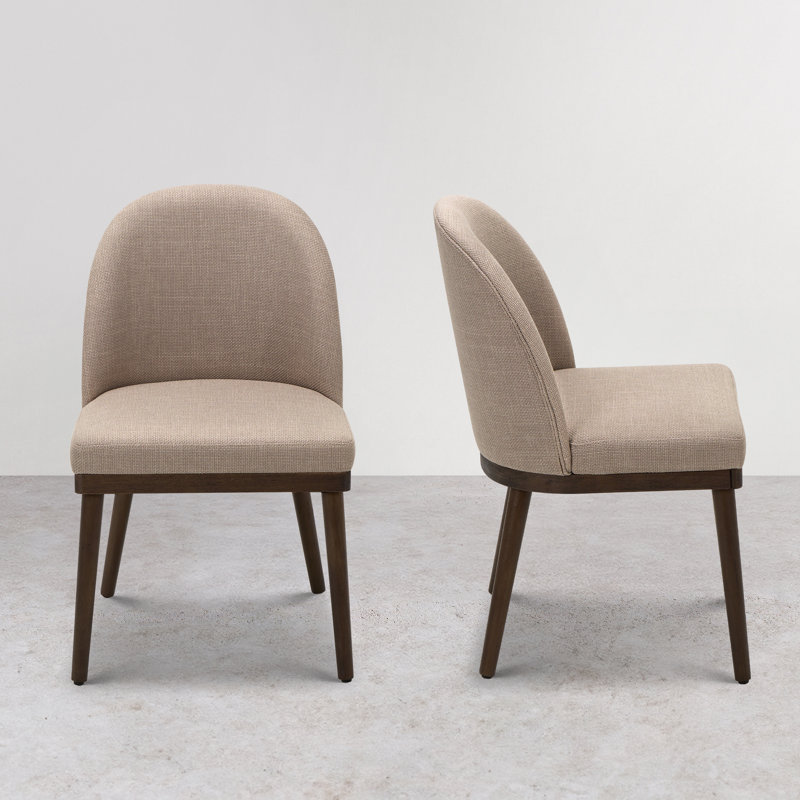 Enley Wide Upholstered Solid Wood Dining Chairs, Brown