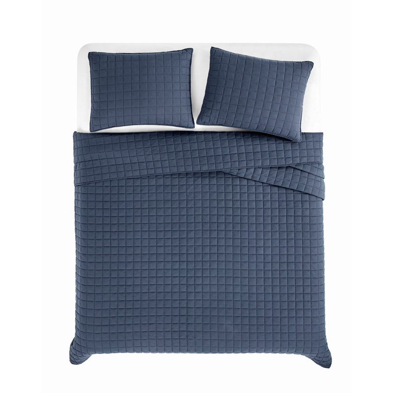 Frye Vintage Washed Cotton 3 Piece Quilt Set, Blue, King Quilt + 2 Shams