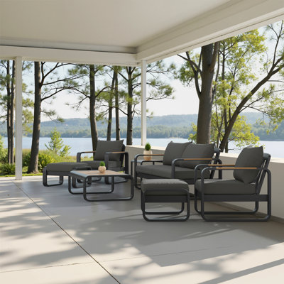 Ensemble de sièges de patio d'extérieur 7 pièces en toile gris anthracite Andes Sunbrella®