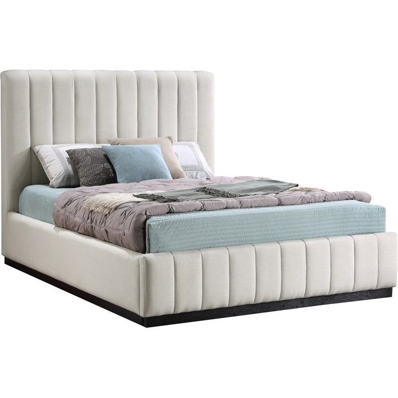 Codyn Upholstered Platform Bed, Beige Linen Textured Fabric, Full / Double