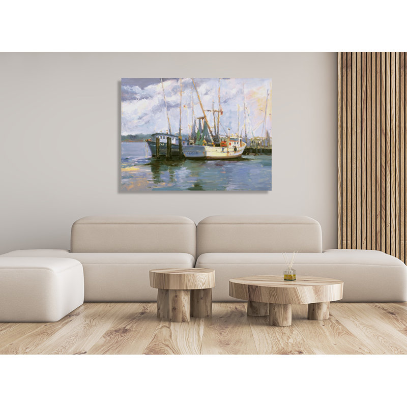 John Beard Collection''s Mayport Shrimp Boats On Giclee Canvas Hand Embellished Art, 30" H x 40" D x 1.75" D