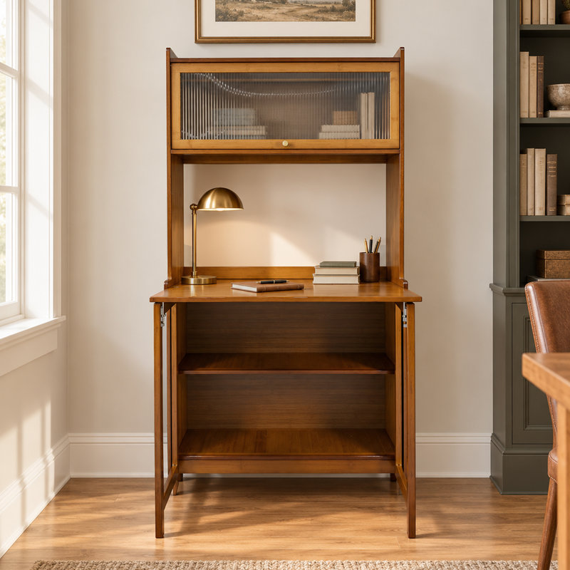 Table pliante en bambou avec tablettes de rangement pour petits espaces Bureau à domicile