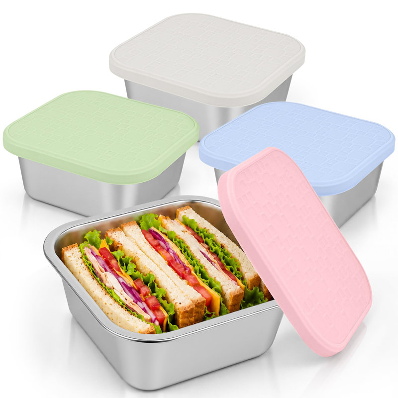 Contenants à sandwich en acier inoxydable avec couvercles en silicone étanches, boîtes à lunch réutilisables en métal 32 oz