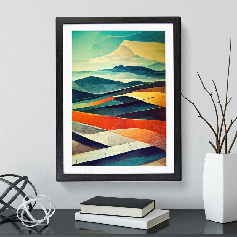 Abstract Mountain Landscape No.5 - Single Picture Frame Painting, Black Framed, 64cm H x 46cm W x 2cm D