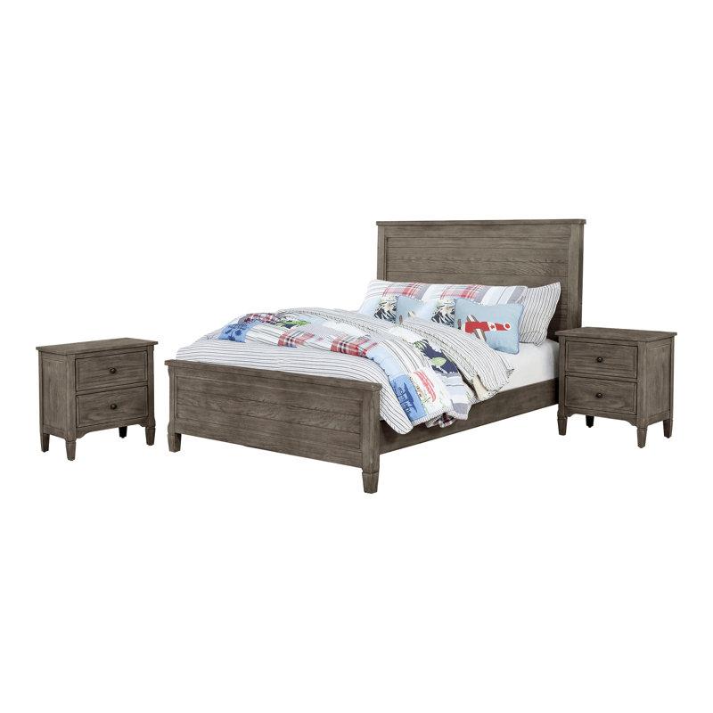 Ensemble de chambre avec lit à panneaux en bois 3 pièces Isiah, Lit double