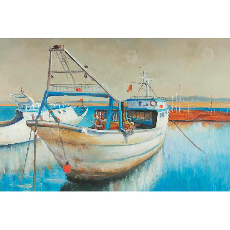 Fishing Boat - Contemporary Office Framed Canvas Decor