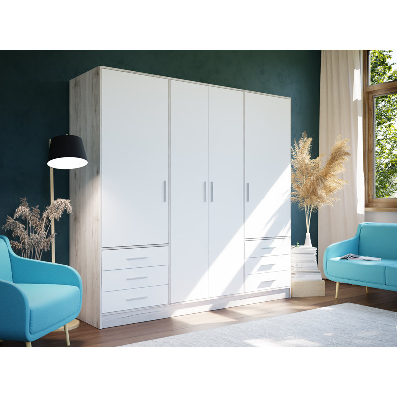 Ingram 4 Door Wardrobe, Sand Oak/White Matt