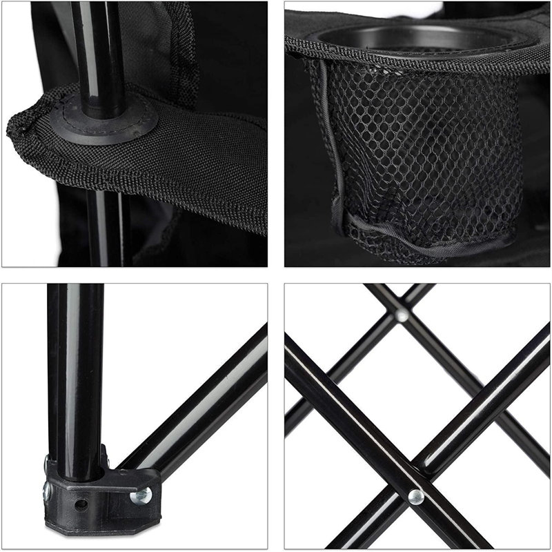 Avalo Camping Folding Chair Patio Outdoor Garden Chair Fishing Lounger Seat With Cup Holder (Black)