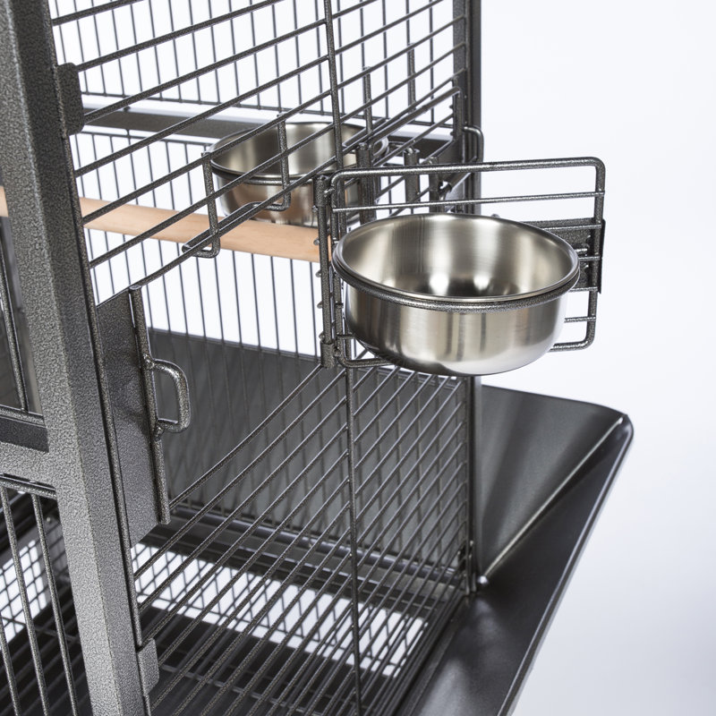 Black Hammertone Steel Dome Top Bird Cage with Wheels