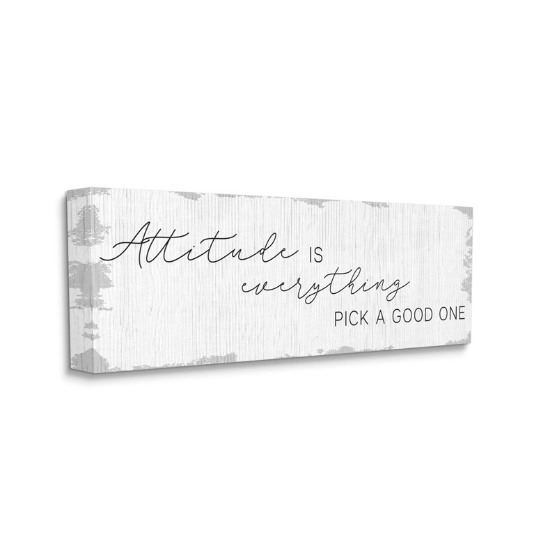 " Attitude Is Everything Distressed Plank Look Black White ", Wrapped Canvas, 13" H x 30" W x 1.5" D