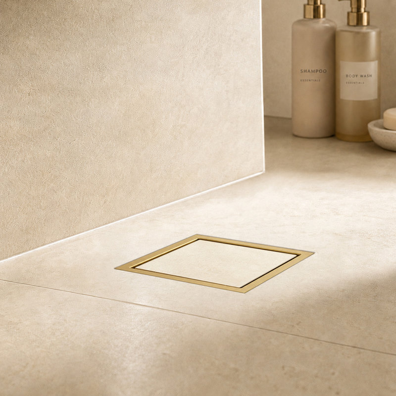 Drain de douche carré 6 "avec couvercle grillagé, drain de plancher avec crépine, Or brossé