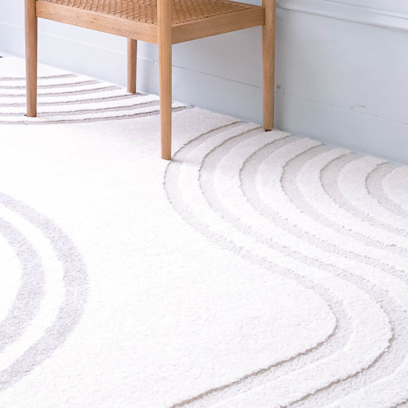 Tapis à rayures crème moderne Frithlef, Rectangle 5 pi 3 po x 7 pi