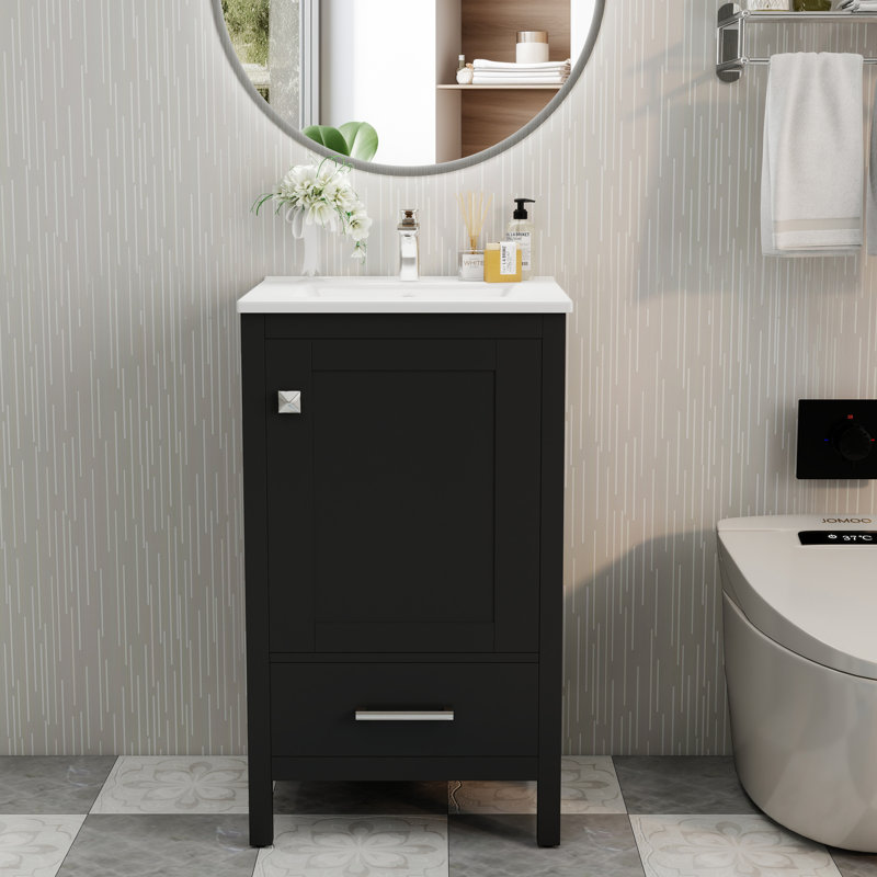 Meuble-lavabo moderne 20 "avec lavabo en céramique, Noir, 20"