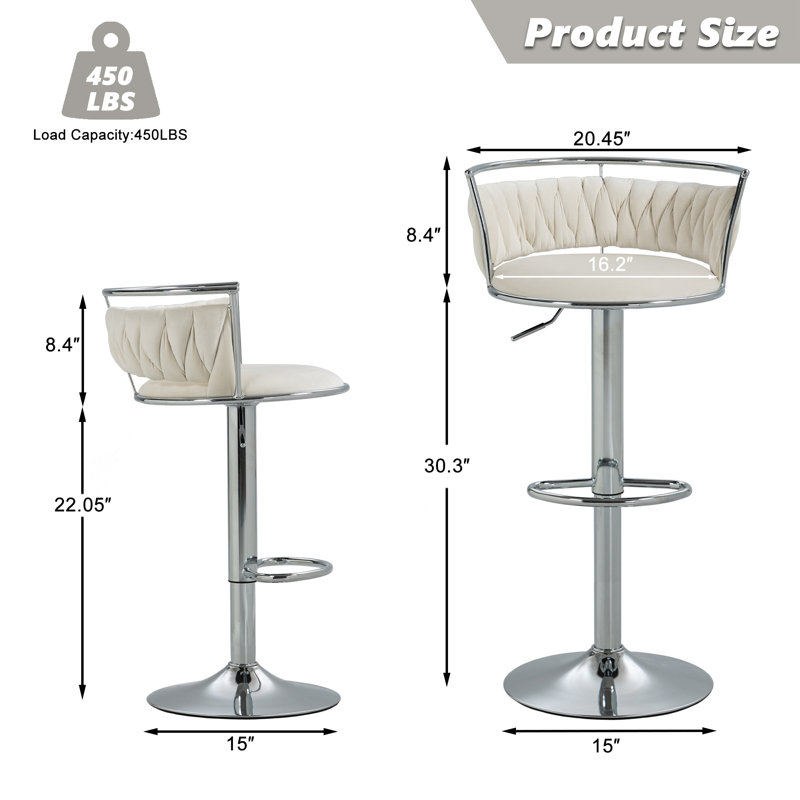 Tabouret de bar Christal, Argent, Ivoire
