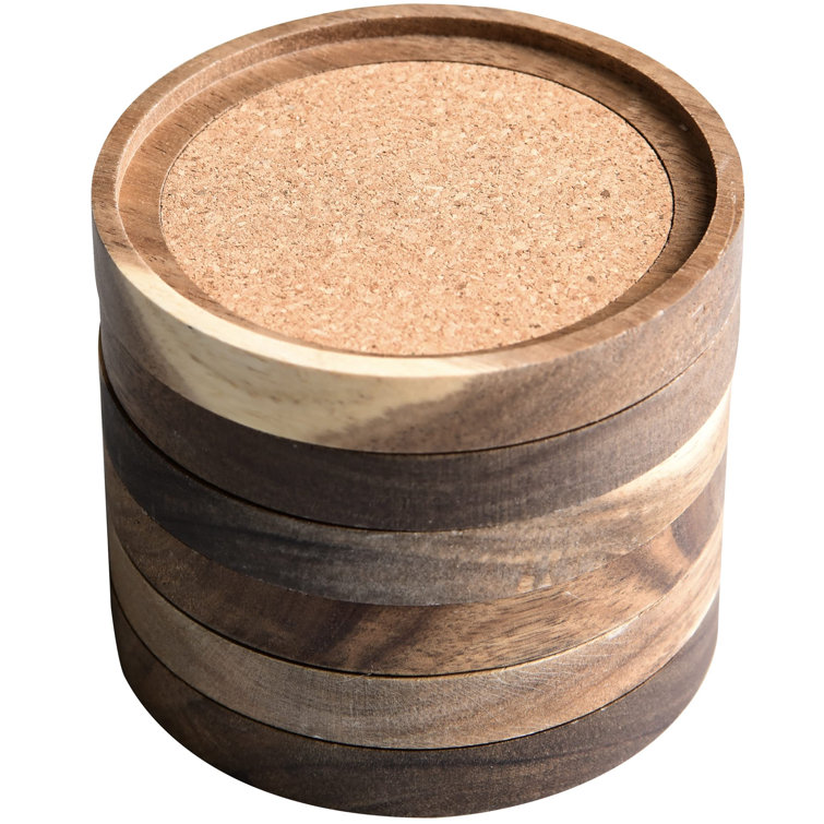 Round shaped set of coasters, Unique Rustic Wood Coasters for Drinks -  Drink Cup Coaster Set - Absorbent Coasters with Holder for Coffee Table,  Tabletop Protection for Any Table Type.