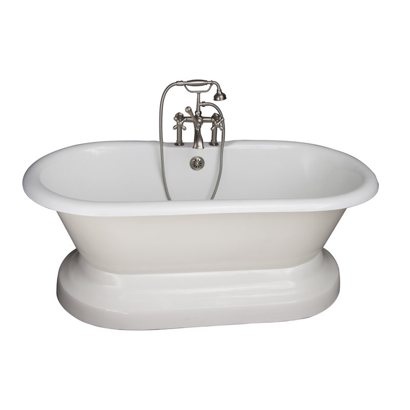 66'' x 30'' Freestanding Soaking Cast Iron Bathtub with Faucet, Satin Nickel