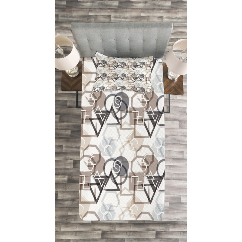 Modern & Contemporary Polyester Geometric Shapes Coverlet, Twin Coverlet + 1 Sham