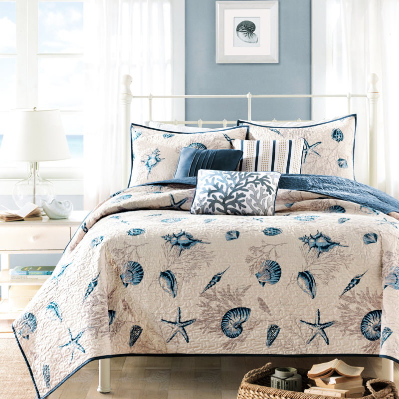 Courtepointe en microfibre avec motif, très grand, coussins de couleur bleue