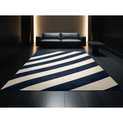 Tapis bleu moderne et contemporain lavable à la machine Hartsdale du 4 juillet - reliure bleu marine