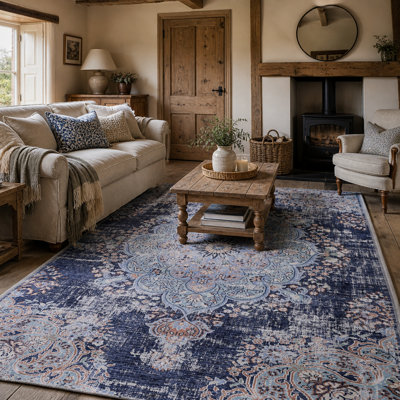 Netline Home Muted Watercolour Slate Grey Abstract Washable Rug