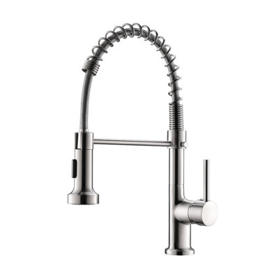 Robinet de cuisine rétractable, nickel brossé, rotation à 360 degrés, facile à utiliser pour robinet contemporain avec douchette, bec à arche élevée