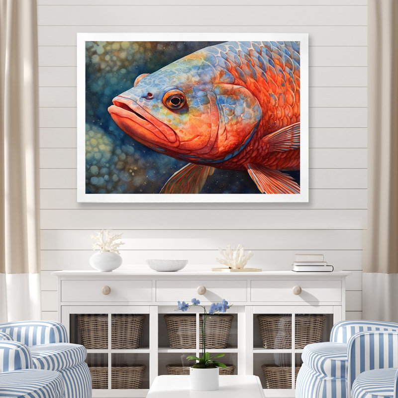 " Underwater Fish Fantasy I ", 12" H x 20" W x 0.5" D, White Single Picture Framed