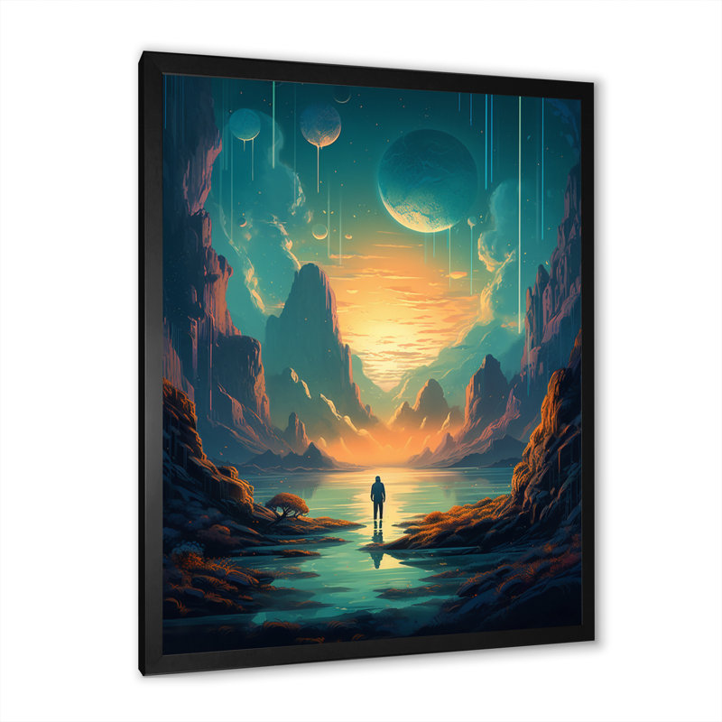 «Swallow By The Galaxy II», reproduction sur toile, Cadre d'angle fermé noir, H 20 po x l 12 po x P 1 po