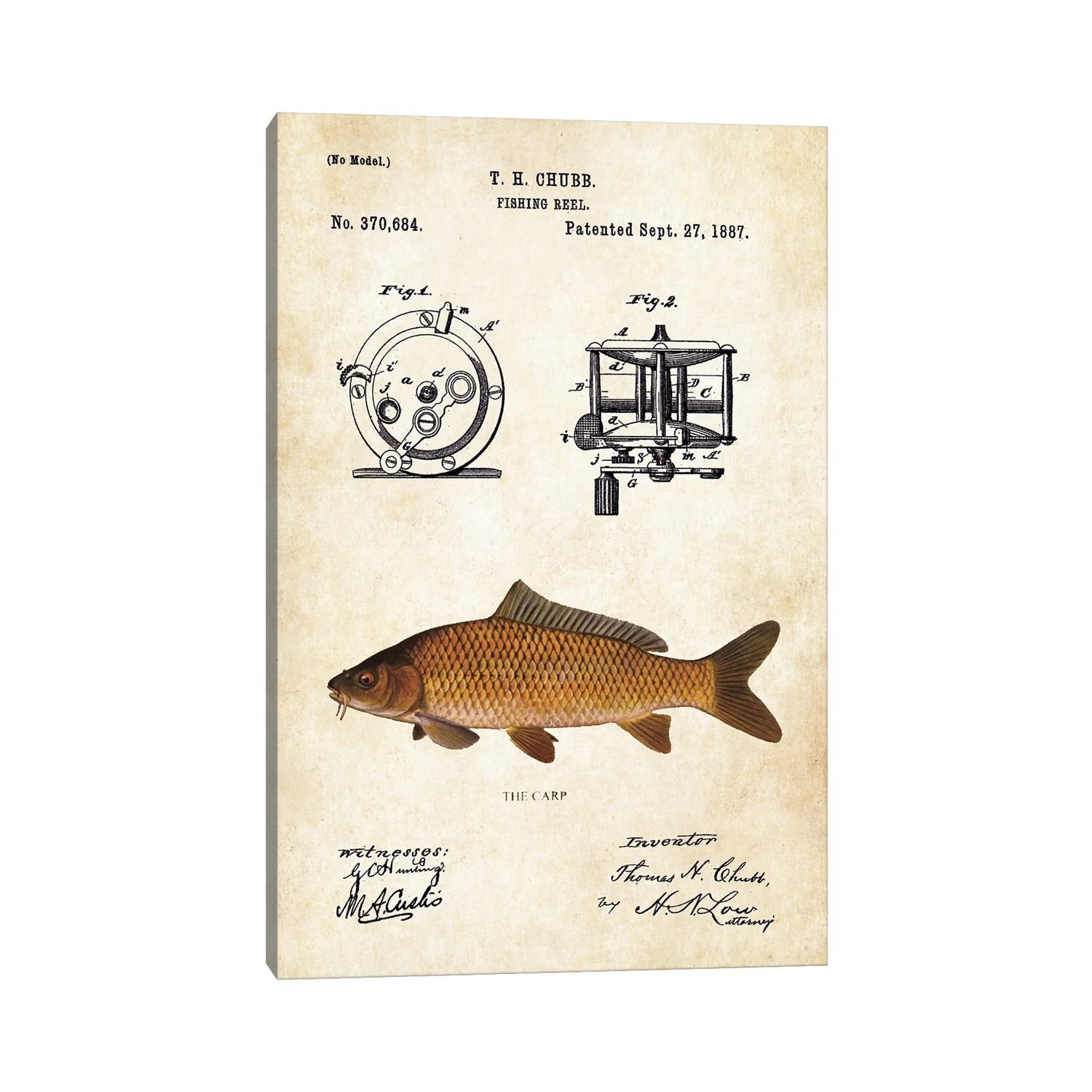 Carp Fishing Lure by Patent77 - Wrapped Canvas Graphic Art East Urban Home Size: 18 H x 12 W x 1.5 D