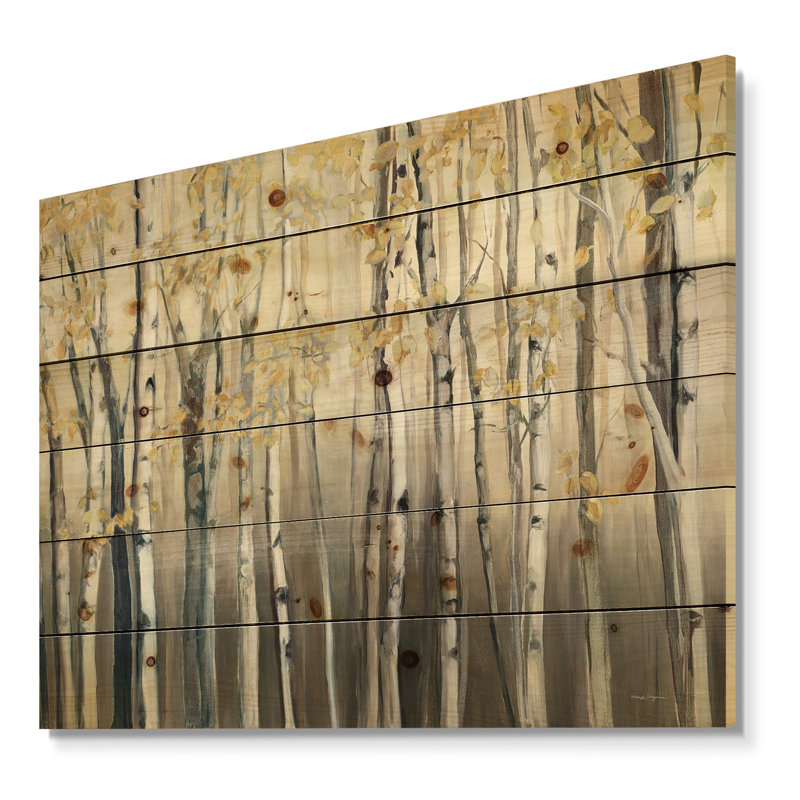 Lasiah Golden Birch Forest I - Impression de paysages sur bois de pin naturel, H 30 po x l 40 po x P 1,5 po