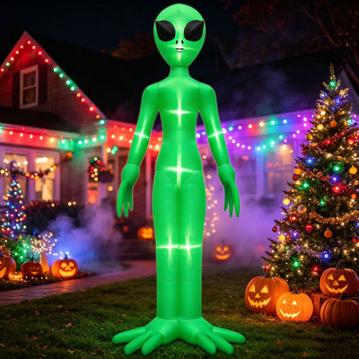 Alien gonflable d'Halloween avec lumières intégrées, décor extérieur étanche pour jardin, cour ou porte d'entrée.