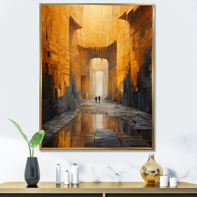 Tunnel abstrait jaune et gris sur toile