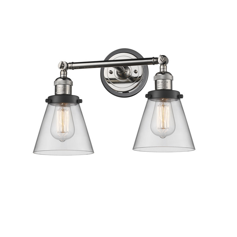 2 - Light Dimmable Vanity Light, Clear, Polished Nickel/Matte Black
