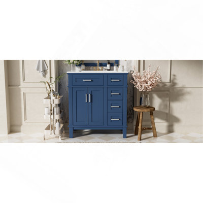 30" Bathroom Vanity with Ceramic Sink, Modern Storage Cabinet with Soft-Close Doors, Deep Drawer & Standard Drawer, Stylish Bath Vanity for Small Bathrooms