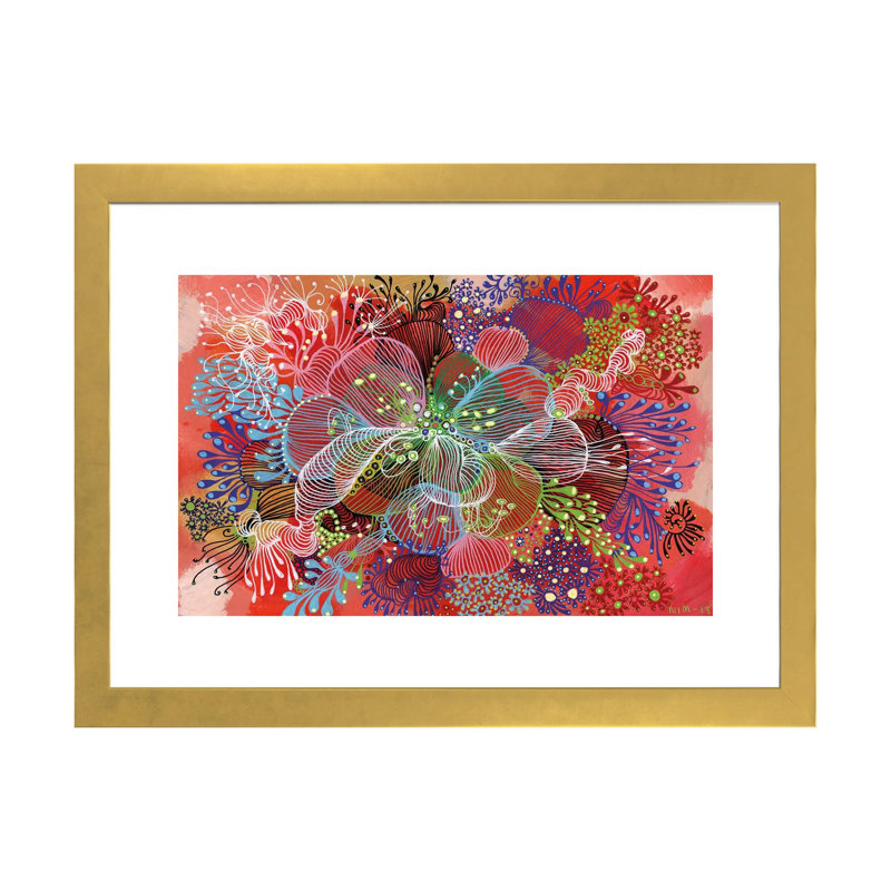 Fleur par Noemi Ibarz - impression d'art graphique, H 16 po x l 24 po x P 1 po, Papier encadré doré