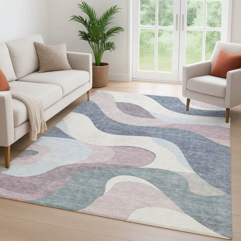 Premium Machine Washable Mayfield AMF2186 swirls Rug, 3' x 5', Blush