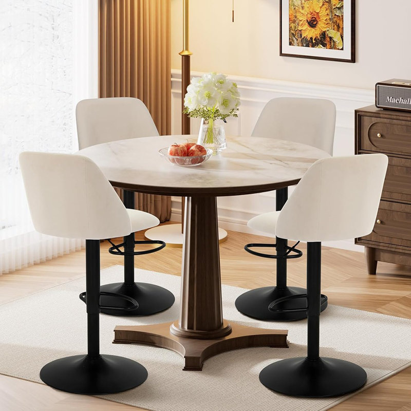 Ensemble de 2 tabourets de bar pivotants modernes avec hauteur réglable et dossier complet, beige