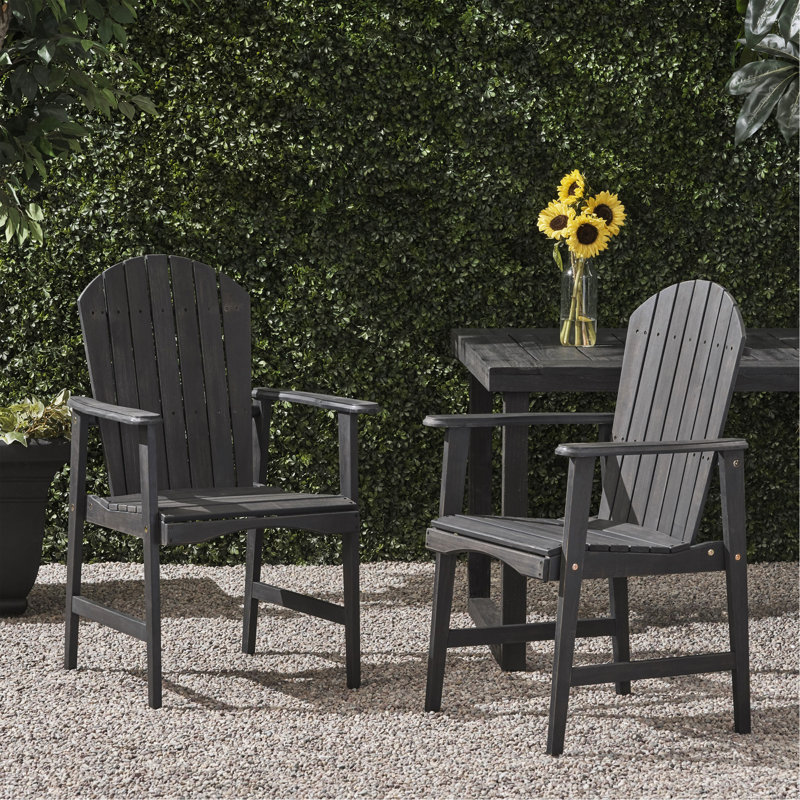 Chaises de salle à manger d'extérieur résistantes aux intempéries en bois d'acacia Adirondack (ensemble de 2), finition gris foncé