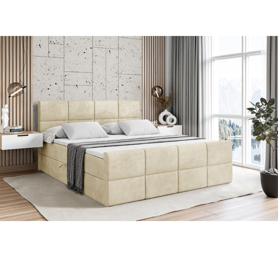 Boxspringbett Arevalo mit H3 Bonell-Federkernmatratze, Topper und Bettkasten