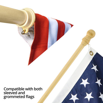 60" Solid Pine Wooden House Flagpole - Tangle-Free Adjustable Rotating Ring - 5 Ft Wall Mount Wood Flag Pole