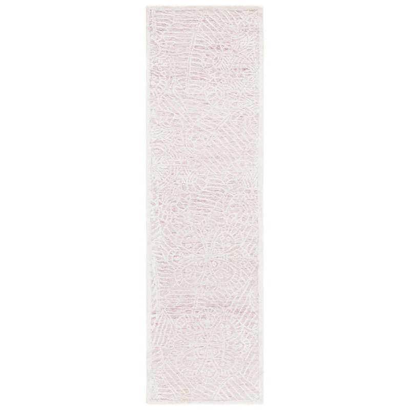 Giosue Hand Tufted Wool/Bamboo Silk/Cotton with Cotton Backing Floral Rug in Pink/Ivory, Runner 2'3" x 8'