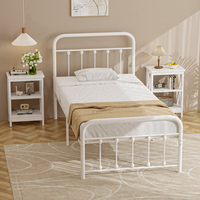 3 Piece Bedroom Set, Metal Bed Frame With Headboard And Nightstand Set Of 2, Classic Farmhouse Bedroom Furniture Set Of 3, No Box Spring Needed, Easy Assembly