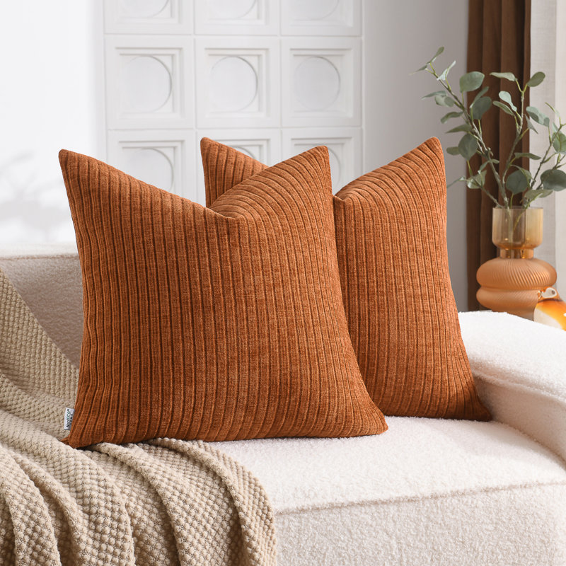 Housse de coussin moelleuse à rayures en chenille douce, Carré 20 po, Marine