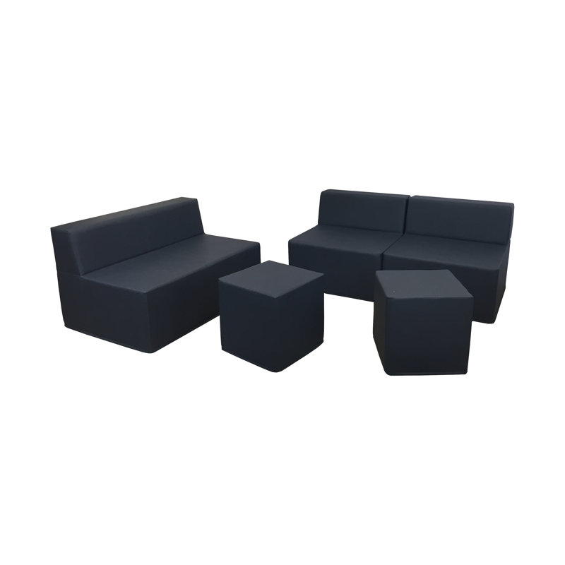 Amlie 39cm Wide Square Solid Colour Pouffe Ottoman, Navy Blue