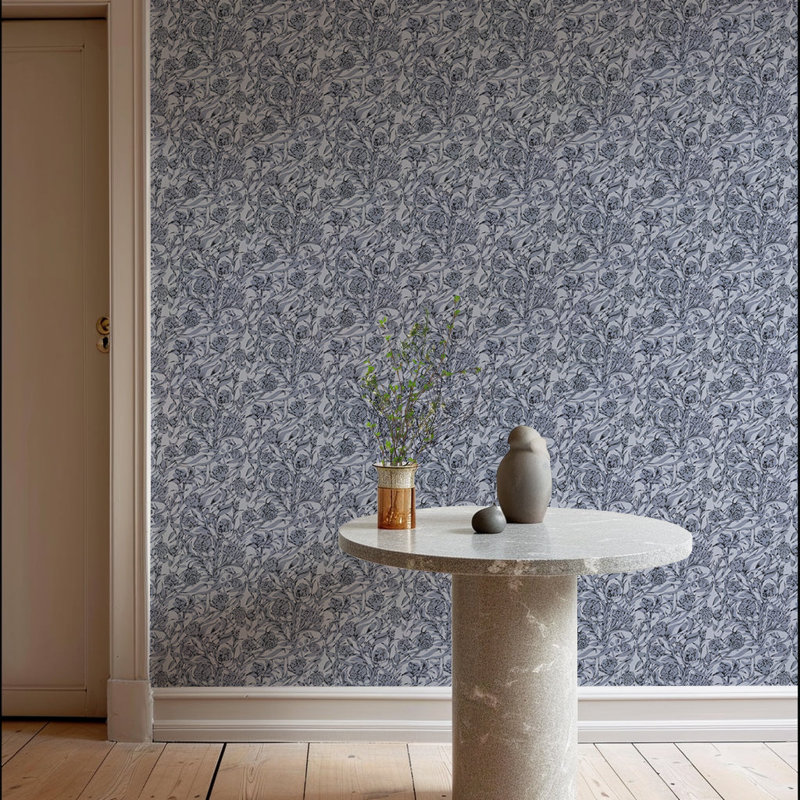 Wandervine - Papier peint botanique gris glacial