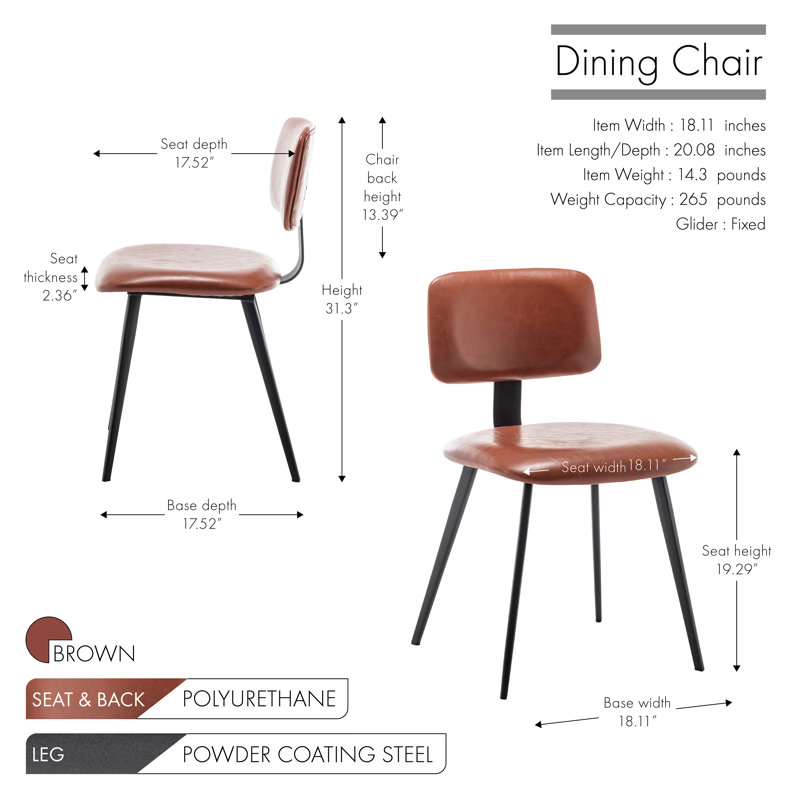 Faux Leather Dining Chair with Steel Legs, Brown
