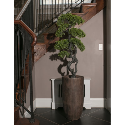 64.6'' Artificial Bonsai Tree In A Square Beige Fiberstone Planter Perfect For Indoor And Outdoor Use
